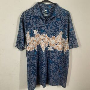Caribbean Supima Adult Mens L Blue Tropical Floral Polo Shirt